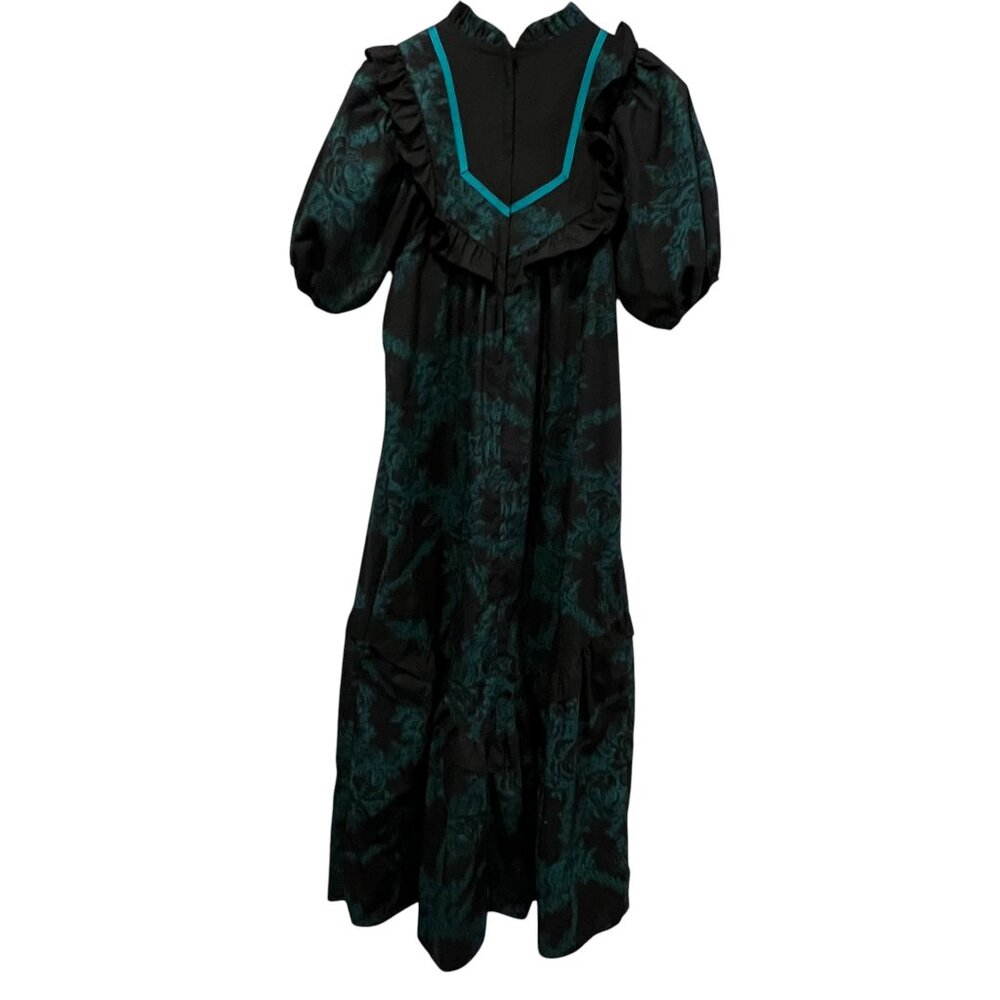 Carol Bennett for Liberty House Vtg Prairie Maxi Dress, Floral Black Green, S/M - Picture 3 of 10